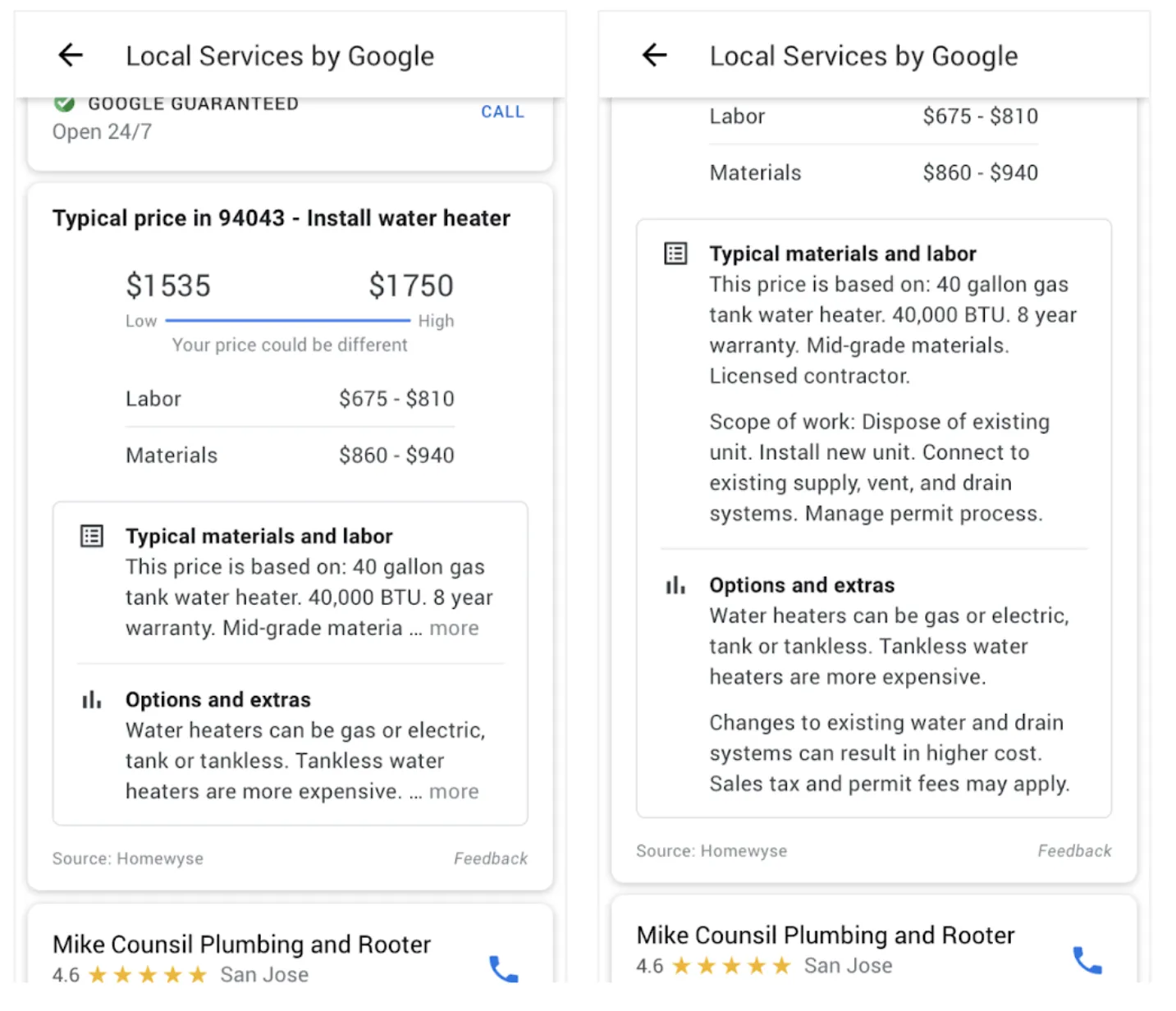 screenshot of pricing tip card